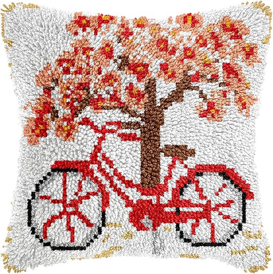 Manzapu Latch Hook Pillow Kits for Adults Beginner 17x17 inch - 43x43 cm Cute Small Shaggy Pillow Making Kits with Pre-Cut Yarn, Coded Canvas ＆ Crochet Hook Tool - Relaxing DIY Craft Gift