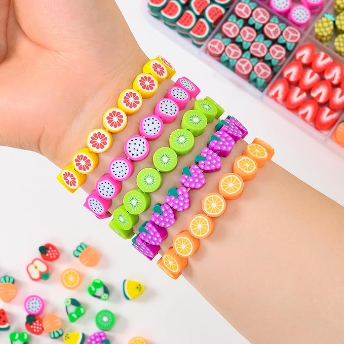600pcs Polymer Clay Beads Friendship Bracelet Making kit Cute Fun Charms Beads for Bracelet Making DIY Arts Crafts Birthday Gifts Toys for Kids Girls Age 4-13 Fruit