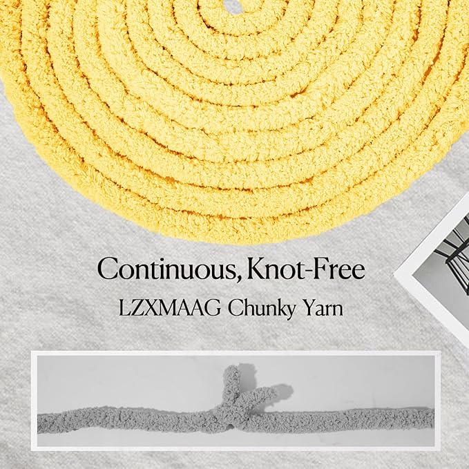 Chunky Yarn for Hand Knitting and Blankets – Super Soft Jumbo Chenille Yarn Pack for Crocheting, Bulky DIY Projects, 8 Skeins(Buttercup)