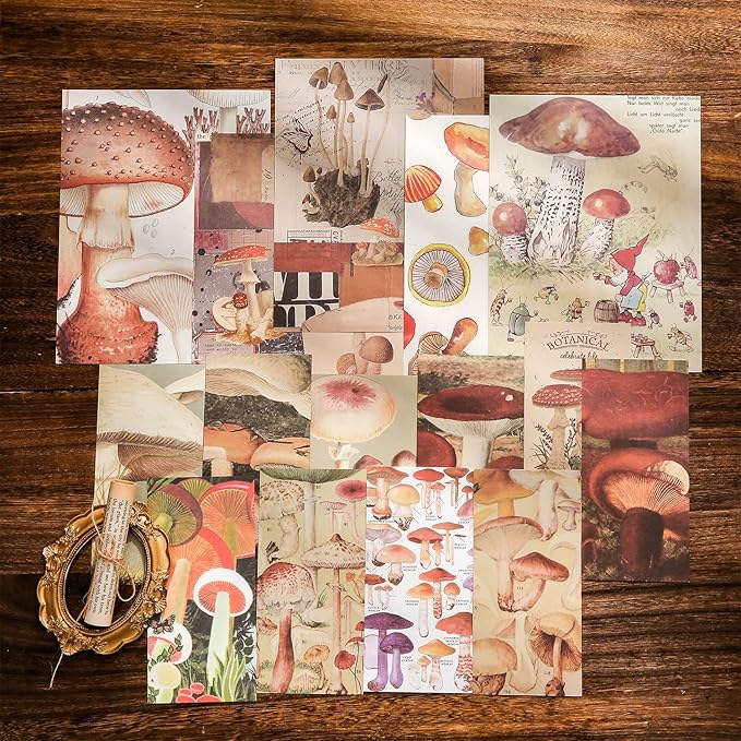 emmoolife Scrapbooking Supplies Kit, Vintage Mushroom Aesthetic Scrapbook Kit for Bullet Junk Journal, Stationery, A6 Grid Notebook, DIY Journaling Supplies, Birthday Craft Gift for Teen Girl Women