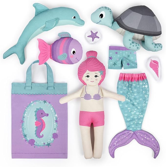 kullaloo Sewing kit for Kids Beginners - DIY Craft for Girls & Boys - Cut & Sew Fabric Panel Mermaid (Underwater Tales)