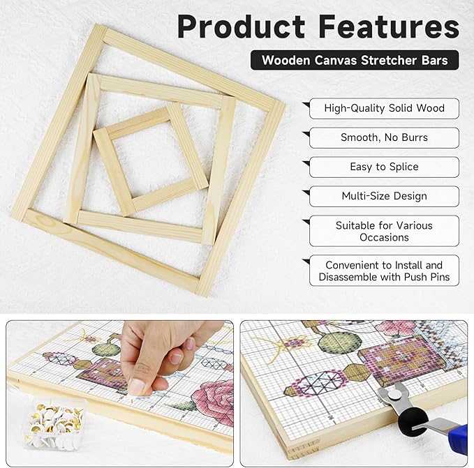 BALLMENT 24 Pcs 6 Sizes Stretcher Bars Kit with 100 Tacks & Tool, Build Frames to 16x20, for Needlepoint, Canvas, Embroidery, Cross Stitch, Tapestry