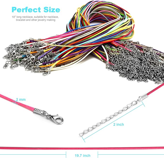 100Pcs Leather Necklace Cord with Clasps, Rope Necklace String, 25Color Necklace Cords for Pendants, 19.7" Premium Necklace Chains for Jewelry Making Supplies, 1.5mm Waxed Necklace Bracelet Cord DHOOZ