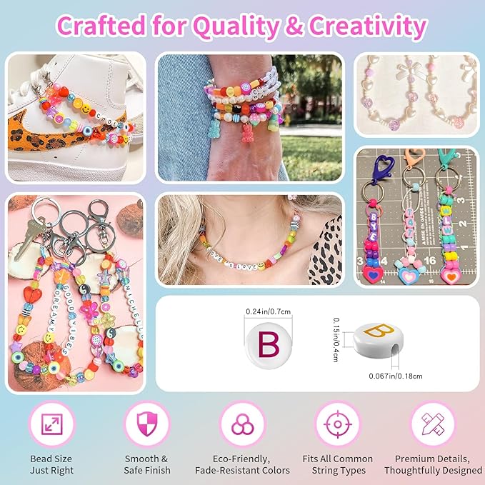 nikkiGuo 1250pcs 4x7mm White Round Acrylic Alphabet Beads A-Z Heart Beads with Numbers Crystal Line for Jewelry Bracelet, Necklace and Key Chains (Orchid White Color)