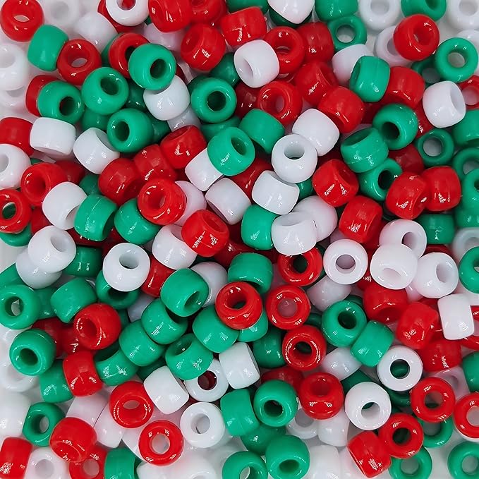 MIIIM 1000PCS 6x9mm Pony Beads Bulk for Christmas, Bracelets Making Kit, Kandi, Hair Braids, Craft Jewelry Making (Christmas)