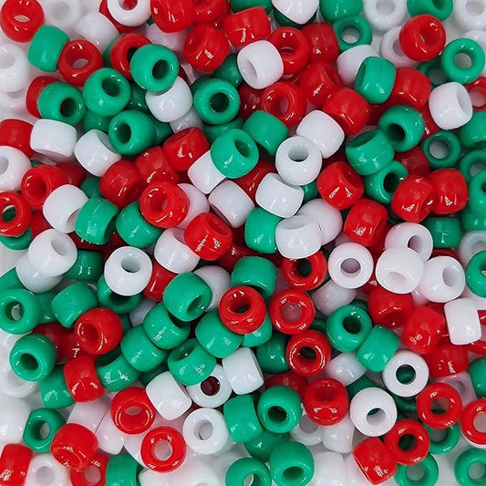 MIIIM 1000PCS 6x9mm Pony Beads Bulk for Christmas, Bracelets Making Kit, Kandi, Hair Braids, Craft Jewelry Making (Christmas)