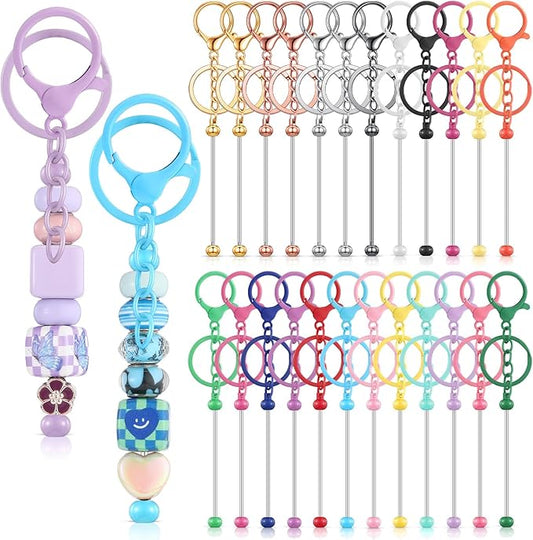 Tondiamo 24 Pcs Beadable Keychain Bars Bulk Beads for Keychain Making Kit Gifts for Women Men DIY Crafts (Mixed Color)