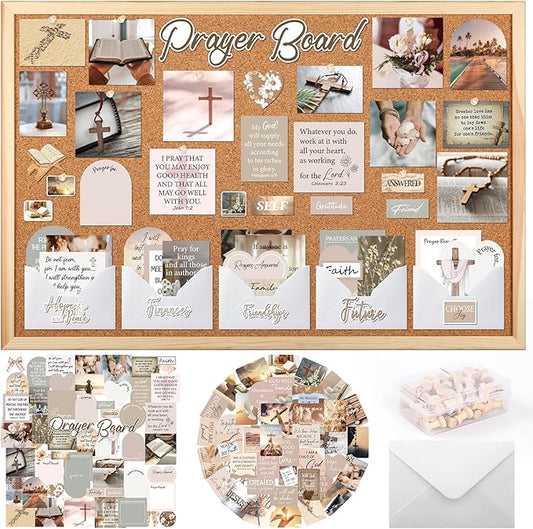 Prayer Board Kit Stickers - 162 Pcs Prayer Board Supplies with Pins Envelope Bible Verse Quotes Cards, Jesus Christian Vision Boards, Bible Study Supplies (Not Including Board)