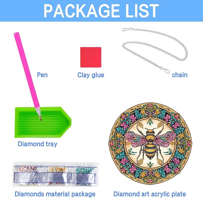 VAIIEYO Bee Diamond Art Hanging Ornament, Animal Diamond Painting Suncatchers Window Hanging Kit with Chain, 7.5x7.5 inch Crystal Pendant Art Craft for Gift Home Wall Front Door Decoration
