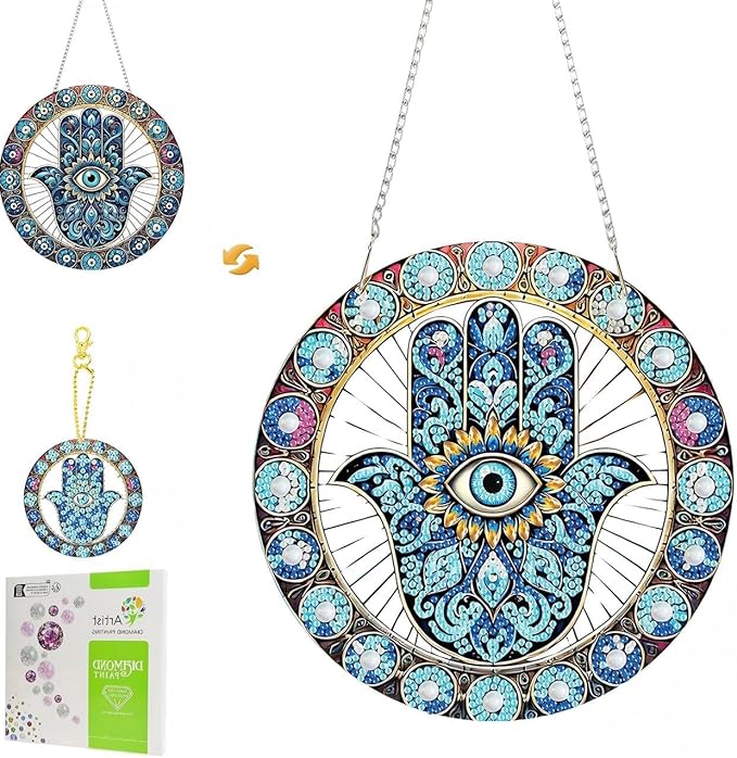 Masendp Devil's Eye Diamond Painting Hanging Ornament Kit, DIY Special-Shaped Rhinestone Window Hanging Kit, Suitable for Home and Garden Wall Decoration Gifts