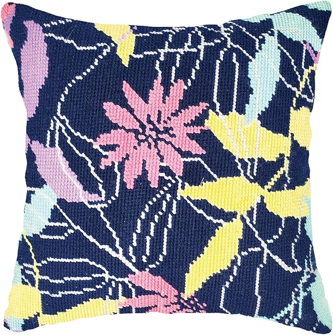 Howie's Needlepoint Needlepoint Kits for Adults, Pillow Front Cross Stitch Kit with Embroidery Pattern on Canvas, Yarn, 2 Needles and Instruction, 16 x 16inch(Leaf Vine)