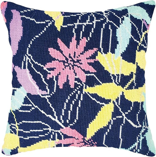 Howie's Needlepoint Needlepoint Kits for Adults, Pillow Front Cross Stitch Kit with Embroidery Pattern on Canvas, Yarn, 2 Needles and Instruction, 16 x 16inch(Leaf Vine)