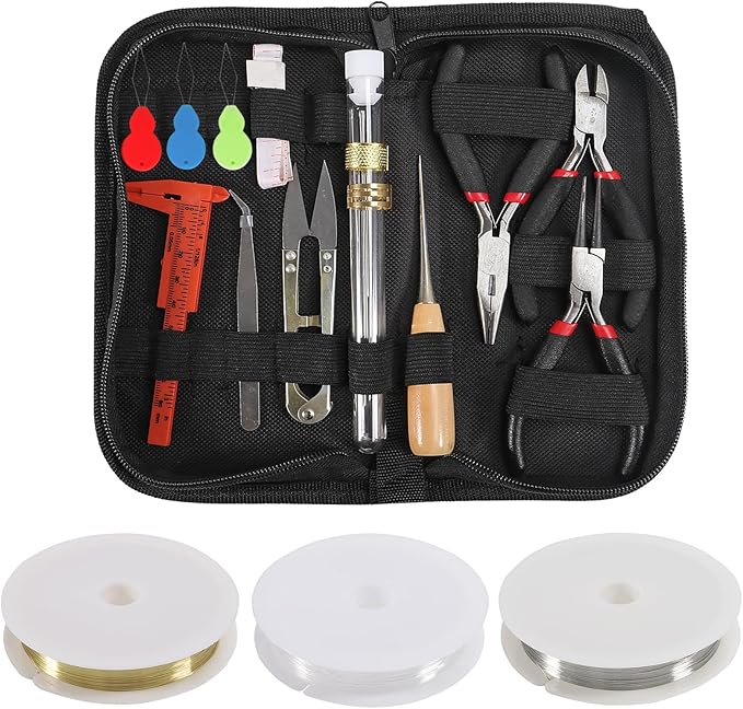 D-FLIFE Jewelry Making Supplies Kit with Jewelry Tools, Jewelry Wires and Jewelry Findings for Jewelry Repair and Beading (23pcs)