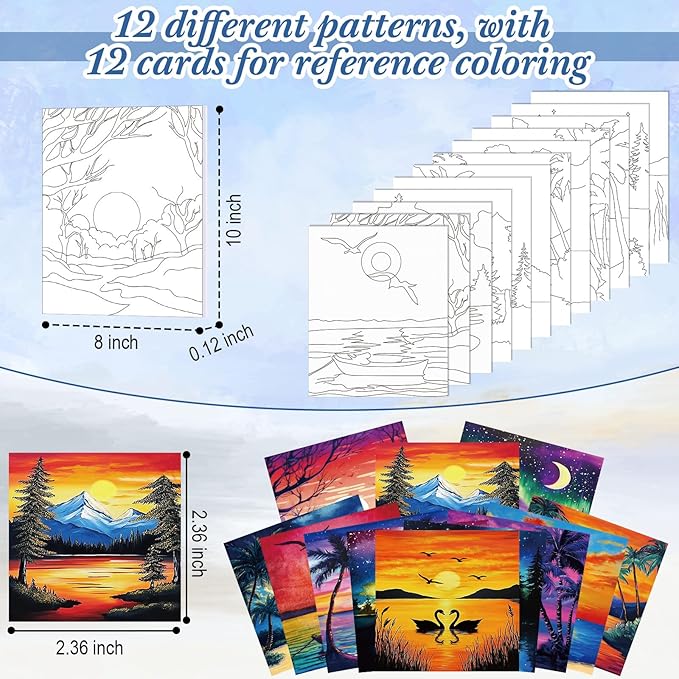 Ctosree 12 Pack Pre Drawn Canvas Kit for Painting Sip and Art Paint Kit for Adults Pre Painted Canvas Party Favors for DIY Holiday Party Date Night Gifts(Summer Sunset,10 x 8 Inch)