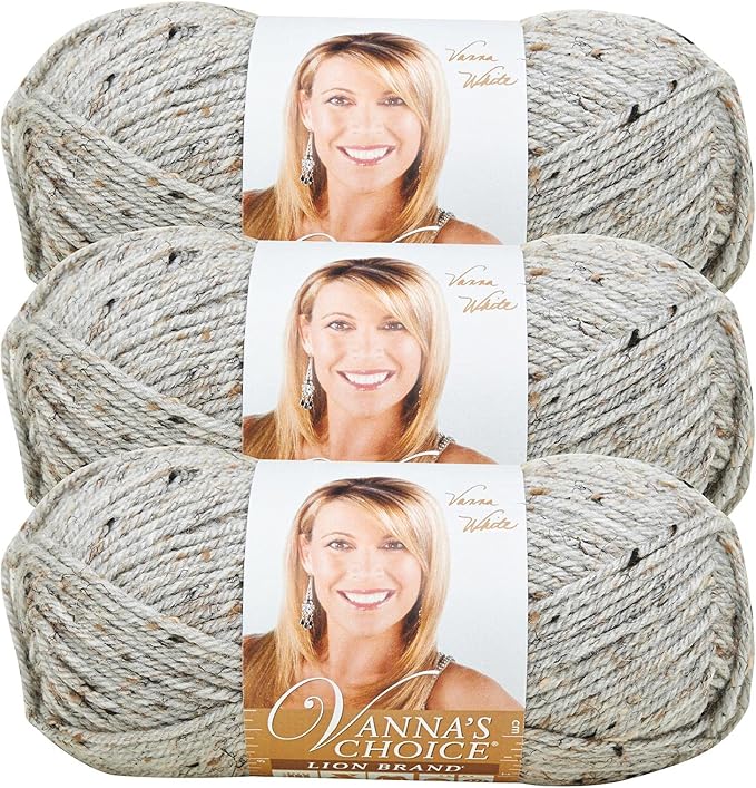 Lion Brand Yarn, Vanna's Choice Worsted Weight Yarn for Knitting, Crochet and Crafts, Grey Marble, 3 Pack, Soft Acrylic Fiber for Scarves, Hats and Blankets