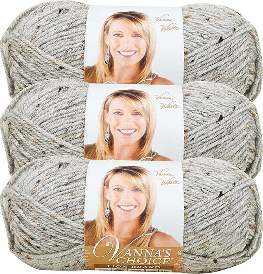 Lion Brand Yarn, Vanna's Choice Worsted Weight Yarn for Knitting, Crochet and Crafts, Grey Marble, 3 Pack, Soft Acrylic Fiber for Scarves, Hats and Blankets