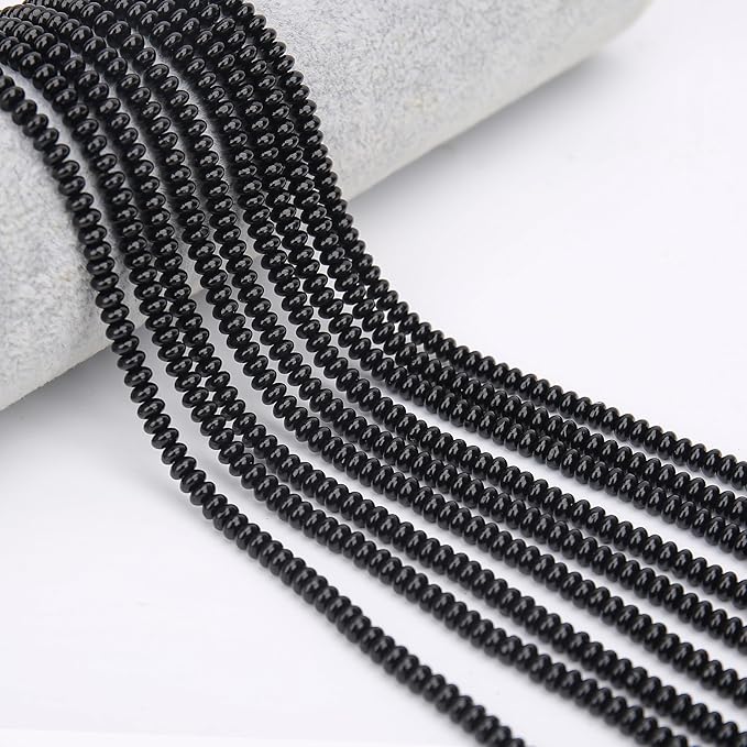 2 Strands (300PCs) Natural Black Obsidian Rondelle Beads, 2 * 4mm Gemstone Loose Spacer Abacus Disk Beads for DIY Bracelet Necklace Earrings Jewelry Making, Craft Supplies Beading Kit