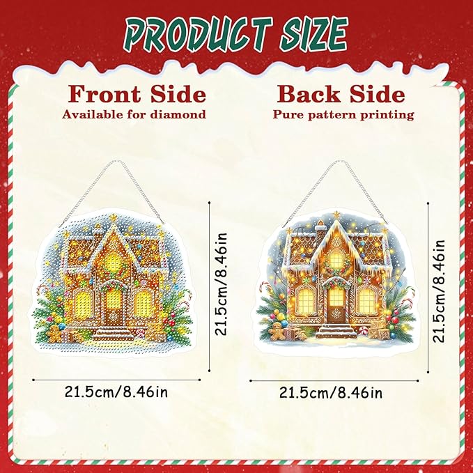 EMIEAUFG Christmas Diamond Art Hanging Kit for Adult, Xmas House Diamond Art Pendants, Double Sided Acrylic & 5D Special Shaped Rhinestone, Christmas DIY Ornament for Window Home Wall Decor