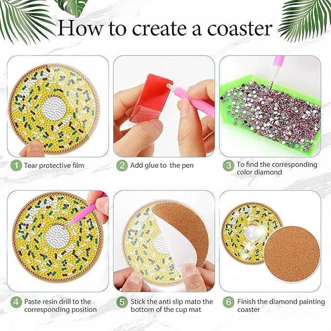 EWJRNSF 8 PCS Diamond Art Coasters Kit, Small Diamond Painting Coasters, Fall Diamond Art Kits for Adults Beginners, Arts and Crafts Supplies Item Sets with Holder
