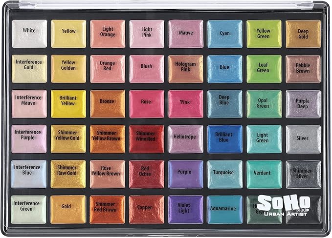 Soho Urban Artist Metallic Watercolors Set – 48 Vibrant Metallic Half Pans in Travel Case – Professional Shimmer Watercolor Paint Set for Artists, Crafters & Mixed Media