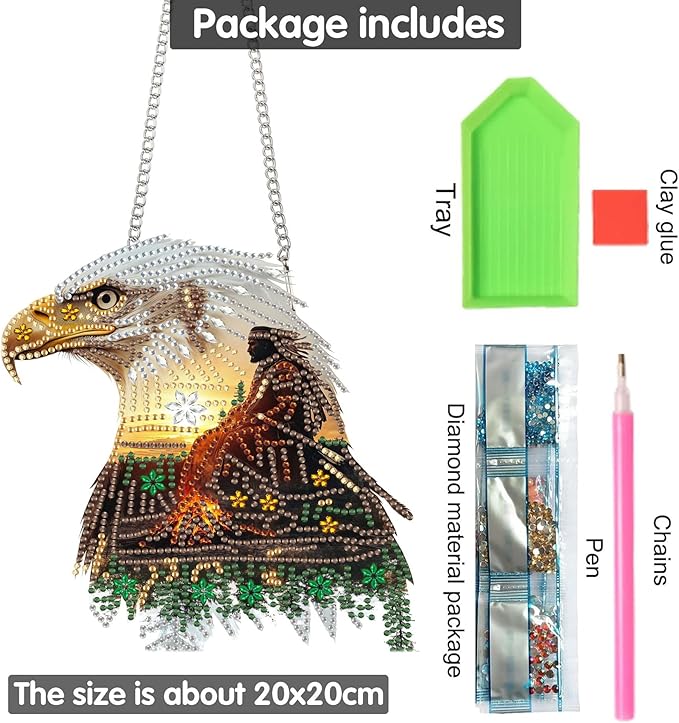 Yomiie Eagle Animal Sun Catcher Window Hanging - DIY Double Sided African Americans Diamond Painting Pendant Kit, Acrylic Diamonds Art Ornament for Front Door Sign & Indoor/Outdoor Decor(8x8 inch)