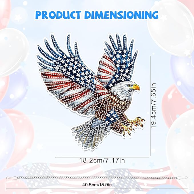 Bowetile Bald Eagle 5D Diamond Art Hanging Kits for Adults, American Flag Diamond Painting Window Pendant Kits, Special Shape Patriotism Gem Art Suncatchers Ornament for Home Garden Wall Decor