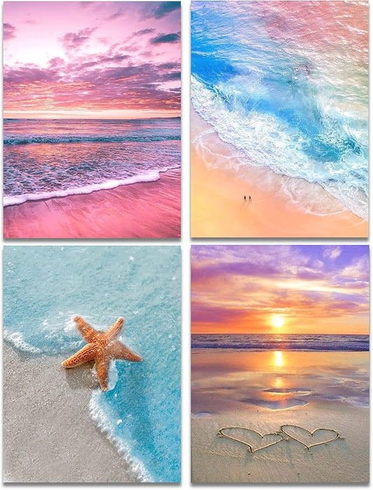 Muzagroo Art 4 Pack 5D Diamond Painting Kits for Adults DIY Drill Diamond Art Kits Arts and Crafts for Beginners Beach Diamond Dot Kits Gem Painting Wall Art for Living Room