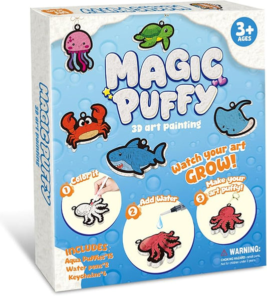 MZYTOZA Magic Foam Texture Painting Kit - 3D Art Craft Aqua Magic Puffs Paint Kit, 15 Mess-Free Paint by Number Craft for Kids（Marine Animals