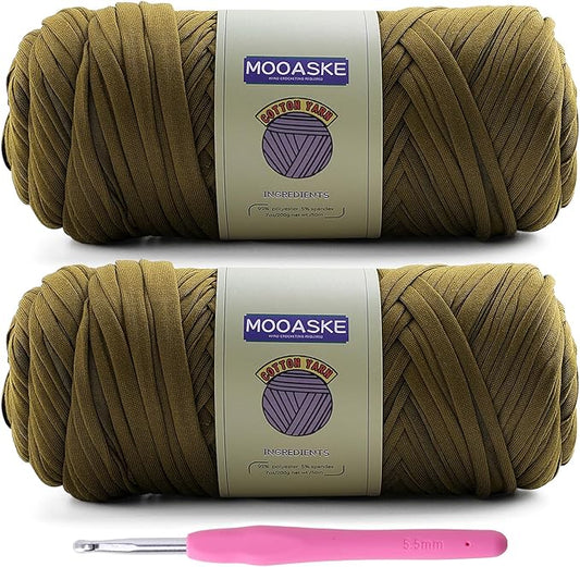 2 Pack T-Shirt Crochet Yarn for DIY Knitting Crochet Cloth Blanket Bag Dolls - 400g Chunky Thick Yarn for Crocheting with Polyester-Spandex Blend Elastic Fabric (Dark Green)