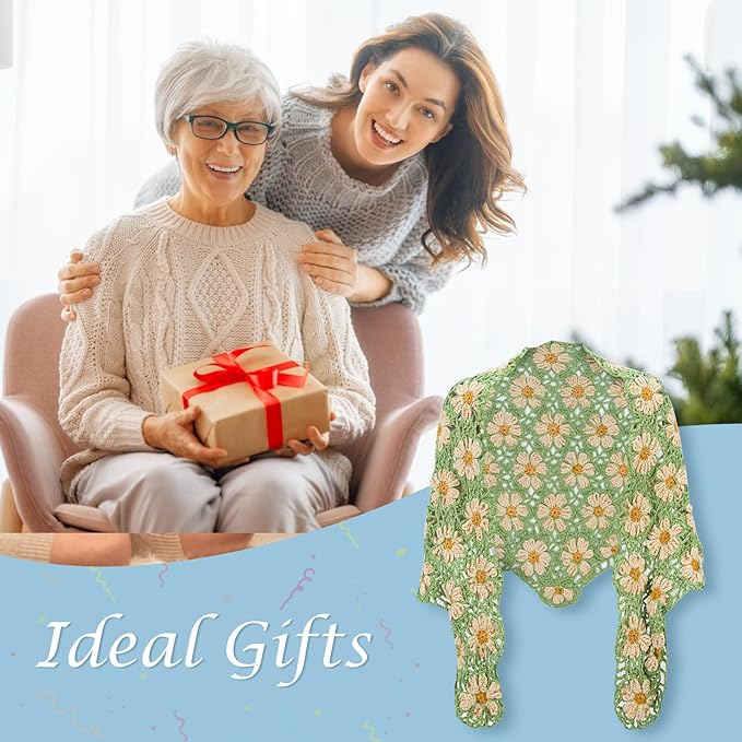 Noocro Crochet Kit for Intermediate or Advanced Levels, Complete Craft Kit for a Floral Daisy Shawl with Step by Step Video Tutorials Detailed Instructions, Perfect Holiday Gift or DIY Project (Green)
