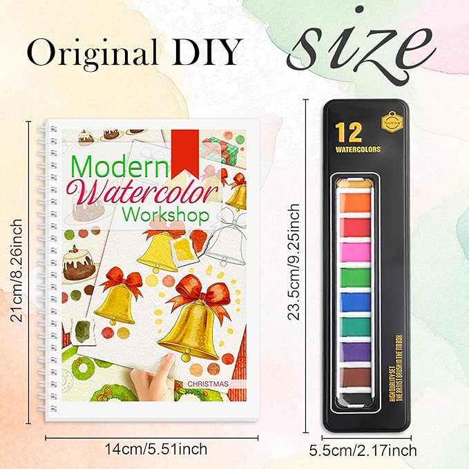Watercolor Workbook, Watercolor Workbook Paint Book Beginner Friendly with 12 Patterns, Beginner-Friendly Watercolor Workbooks with 12 Paint Colors & Brush, Water Color Paint Set, Valentine's Day Gift