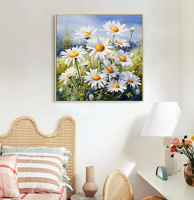 Framed Paint by Numbers Kit for Adults Beginners & Kids Ages 8-12, Daisy Flowers Acrylic Easy Paint by Number with Frame, Watercolor Paint by Number Kits on Canvas Framed (10 * 10 Inch, without Easel)