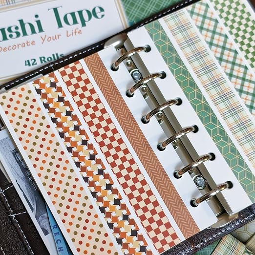 42 Rolls Vintage Stripe Washi Tape Set，Decorative Tape for Scrapbooking, Journaling, Bullet Journals, DIY Crafts, and Gift Wrapping