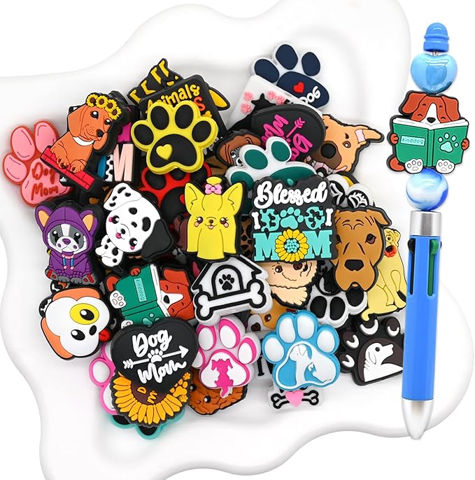 Silicone Focal Beads for Pens Dog Accessory Kit 50 Pcs Colorful Round Silicone Beads for Keychain Making Bracelet Necklace Handmade Crafts