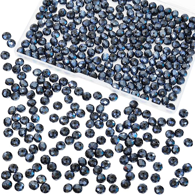 laopottbeads 460pcs 8mm crystal glass beads for jewelry making beads for bracelets necklace pendants making supplies(navy blue)