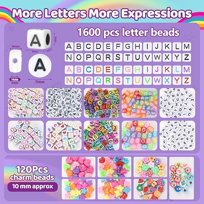 Pizooro 5 Boxes Pony Beads Bracelet Making Kit,3700 Pcs Kandi Bead for Friendship Bracelets Making with Letter Beads,Shaped Beads and Strings,84 Colors Rainbow Bracelet Beads for Craft,Birthday Gifts