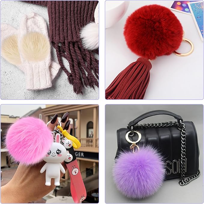 SIQUK 60 Pieces Faux Fur Pom Pom for Hats Fluffy Fox Pom Pom with Elastic Loop for Knitting Hats Beanies Scarves Gloves Keychains Bags（15 Colors, 4 Pcs/Color）