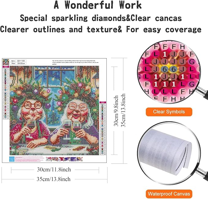 GUMITOON Old Ladies Diamond Art Kits for Adults-Christmas Full Drill Diamond Dots Paintings for Beginners, Round 5D Paint with Diamonds Pictures Gem Art Painting Kits DIY Crafts Kits 14"x14" QCY-100