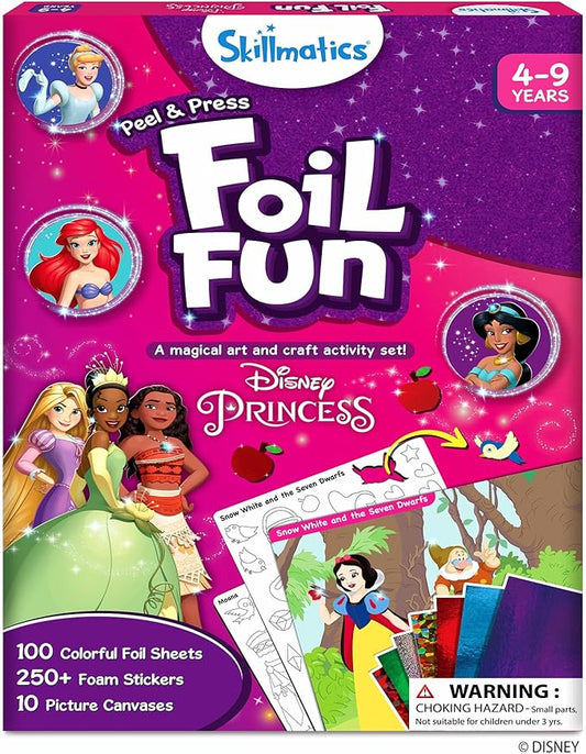 skillmatics foil fun - disney princess, mess-free art & craft kits for kids, diy activity, travel toy, perfect valentine’s day gift for fans of moana, cinderella, ariel, jasmine, ages 4, 5, 6, 7, 8, 9