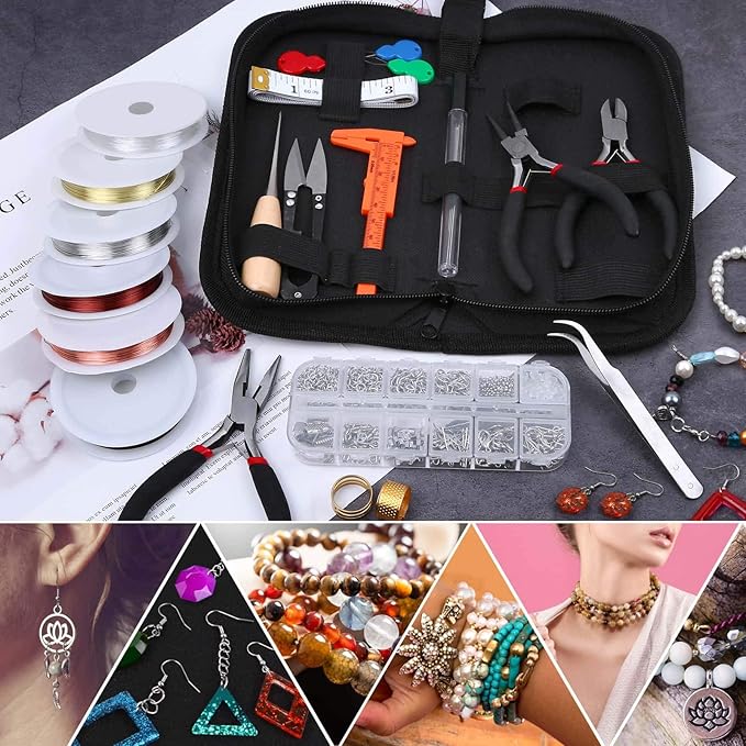 Thrilez Wire Wrapping for Jewelry Making, Repair and Beading Supplies Kit with Craft Ring Wire, Tools, Pliers and Jewelry Findings