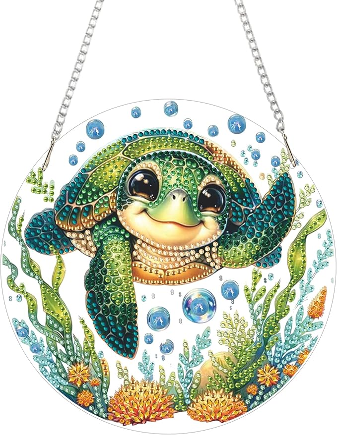 AIBOERL Diamond Art Hanging Kit for Adult,Special Shaped Rhinestone,Double Sided 5D DIY Acrylic Diamond Art Painting Window Pendants Home Garden Wall Hanging Kits Hanging Ornament (Turtles)