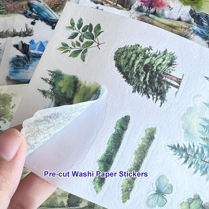 64 Sheets Vintage Floral Scrapbooking Kit, Precut Floral Natural Garden Flowers Butterfly Transparent PET and Washi Stickers with Scrap book Paper for Scrapbook Supplies Junk Journals Craft (Mountain)