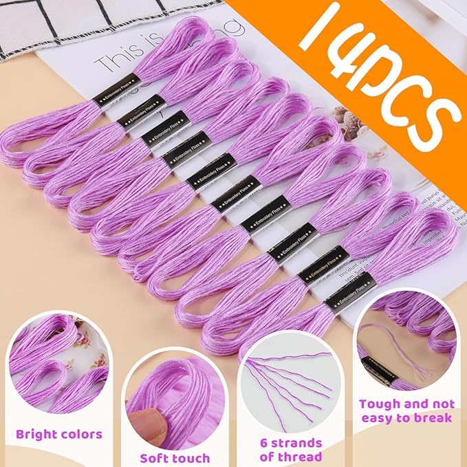 14 Skeins Purple Embroidery Floss,8m Cotton Embroidery Floss,Cross Stitch Thread for Friendship Bracelets