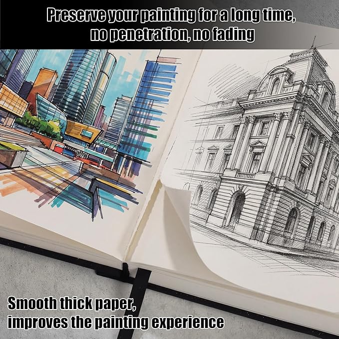 Hardcover Sketch Book, 110lb/180GSM Sketchbook for Drawing Painting, 160 Pages/80 Sheets Sketch Pad, 5×7 in Drawing Book Art Supplies for Teens, Adults, Artists