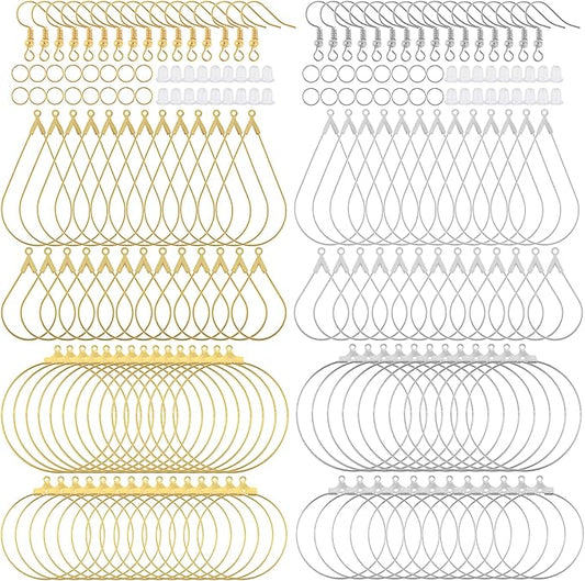 200PCS Earring Making Kit - Beading Hoop Finding, Open Hoops Bulk Wire for DIY Jewelry Craft Supplies - Teardrop and Round