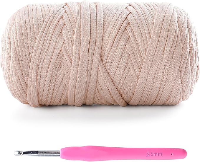 T-Shirt Yarn for Crochet - 400g/130yds Elastic Fabric - Soft, Breathable, Comfortable - Perfect for Bags, Slippers, Home Decor - Includes 1 Crochet Hook (5.5mm)