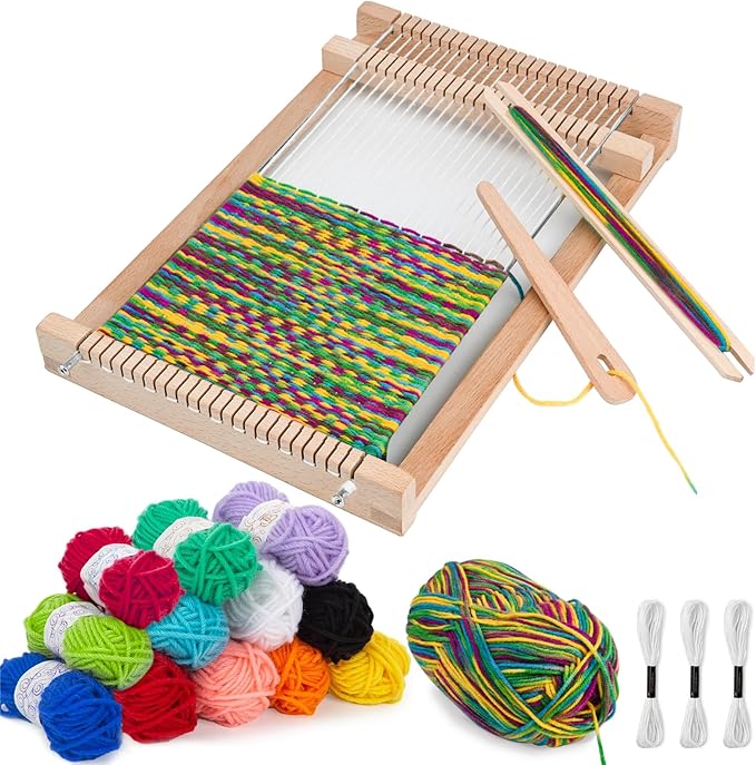 LYKTRIX Weaving Loom for Kids, Wooden Weaving Kit, Loom Kit for Kids Ages 8-12, Great Knitting Looms for Beginners and Girls Over 6 Years Old, Contains Enough Weaving Yarn 11.4" x 7.5"