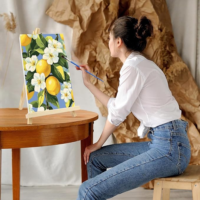 GHHKUD Lemon Paint by Numbers Kits with Frame for Adults Beginners, DIY Summer Flower Paint by Numbers for Kids, Painting Art on Canvas Gifts Home Wall Decor 20x30cm