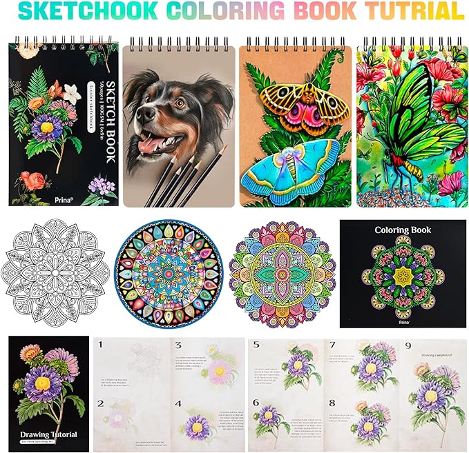 PRINA 81 Drawing Set Sketching Kit, Pro Sketch Pencils Art Supplies with Rainbow, Colored, Graphite, Watercolor, Metallic, Charcoal Pencil, Sketchbook, Coloring Book, Gift Case for Artists Adults Kids