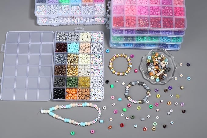Gray Pony Beads 18 Colors Pony Beads for Bracelet Making Friendship Bracelet Making Kit DIY Craft Kandi Kit 720Pcs Suit for 14 Years of Age and Older